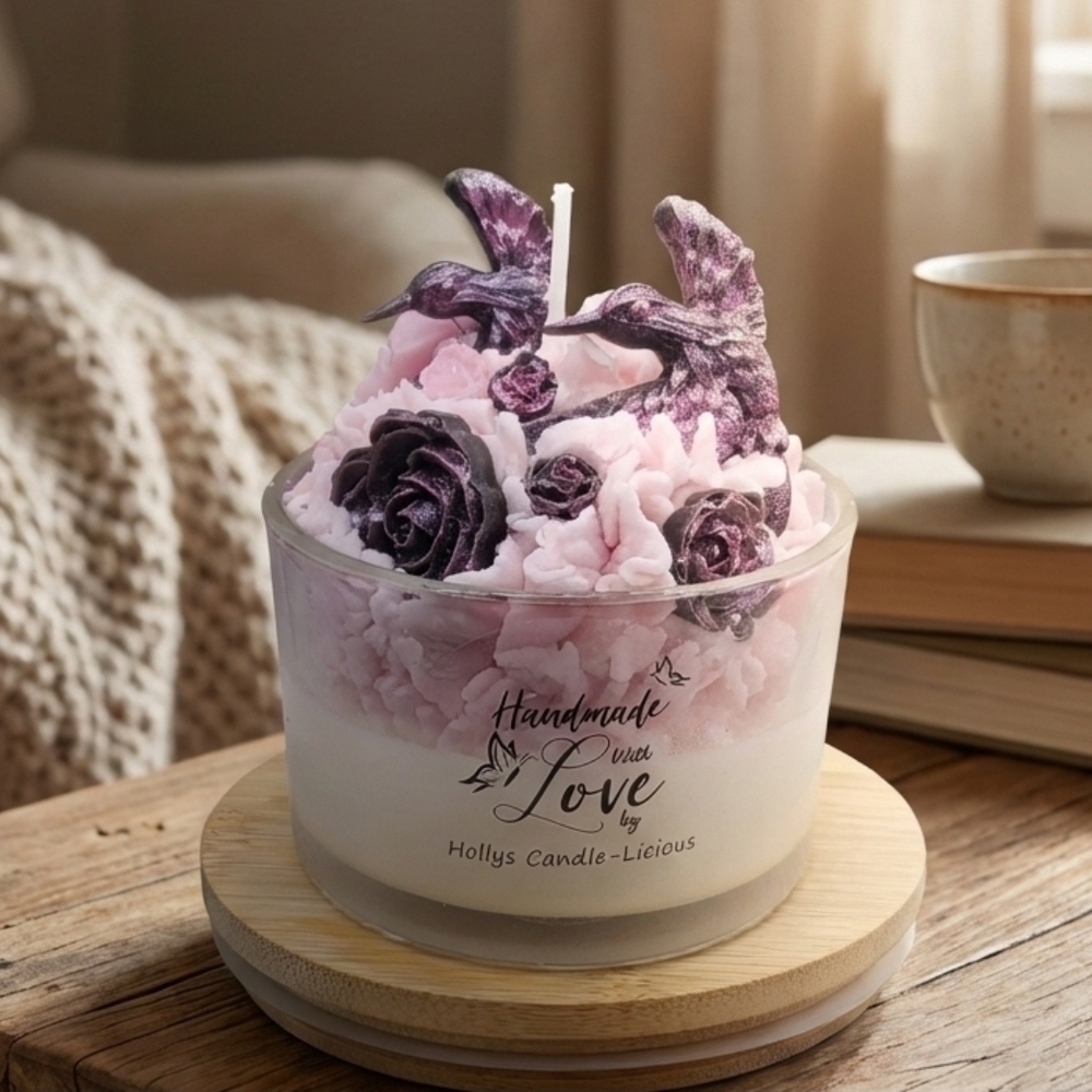 Handmade Hummingbird & Rose Whipped Soy Wax Candle